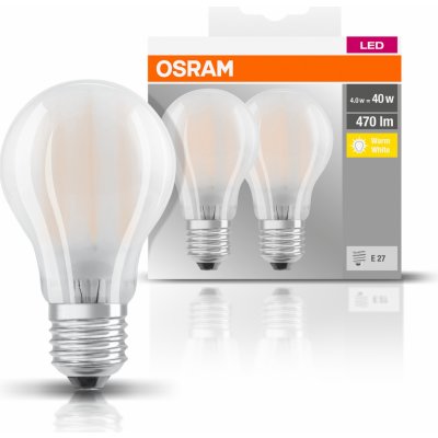 Osram sada 2x LED filamentová žárovka E27, A40, 4W, 470lm, 2700K, teplá bílá – Zbozi.Blesk.cz