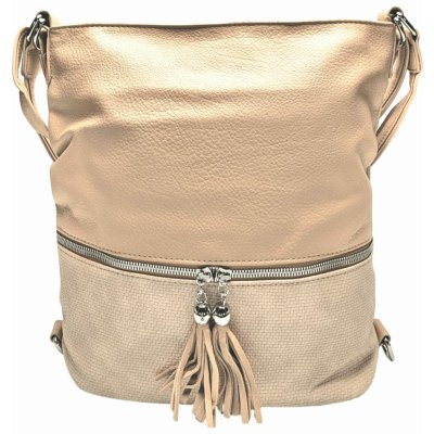 Střední světle hnědý kabelko-batoh 2v1 s třásněmi Nickie