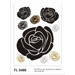 AG Design FL0488 Samolepicí velourová dekorace ROSES WITH GOLD AND SILVER rozměry 65 x 85 cm