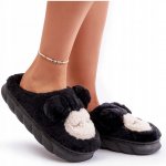Pantofle dámské kožíškové s ušima teplé pohodlné černé – Sleviste.cz