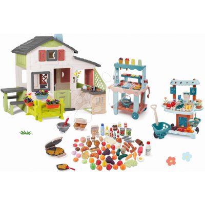 Smoby Set domeček Přátel s předzahrádkou a zmrzlinový stánek Friends House Life rozšiřitelný a zeleninový stánek s kuchyňkou a vaflovač – Zbozi.Blesk.cz