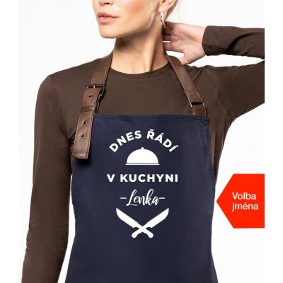 Kariban HobbyTriko Zástěra pro ženy se jménem EXCLUSIVE Dnes řádí v kuchyni.. Tmavě modrá – Hledejceny.cz