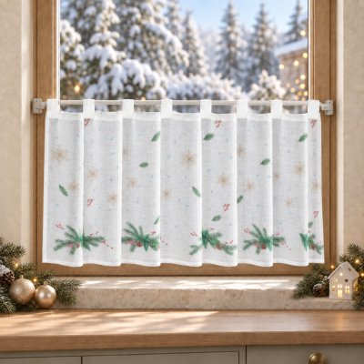 Vánoční dekorační krátká vitrážová záclona do kuchyně PINE 150x60 cm MyBestHome – Hledejceny.cz