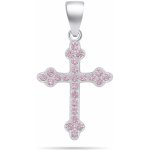 Brilio Silver Stříbrný přívěsek s růžovými zirkony Křížek PT84WP – Zboží Dáma