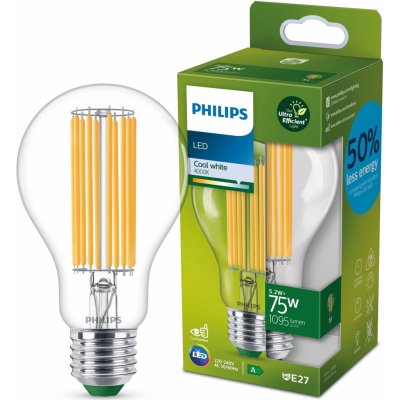 Philips 8719514435698 LED filamentová žárovka 1x5,2W/75W E27 1535lm 4000K čirá, Ultra Efficient – Zbozi.Blesk.cz