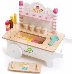 Leaf Toys Ice Cream Cart Tender drevený zmrzlinársky vozík na kolieskach s nanukmi a zmrzlinou 15 doplnkov