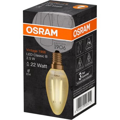 Osram LED žárovka LED E14 B35 2,5W = 22W 220lm 2400K Teplá bílá 360° Filament Vintage 1906 – Hledejceny.cz