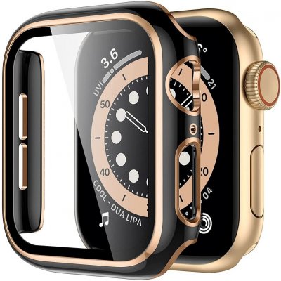 AW Lesklé prémiové ochranné pouzdro s tvrzeným sklem pro Apple Watch Velikost sklíčka: 38mm, Barva: Černé tělo / rose gold obrys IR-AWCASE004
