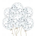 PartyDeco Balonky latex průhledné konfety stříbrná kolečka 30 cm