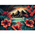 WEBLUX 557498662 Fototapeta plátno Hawaiian style pattern with hibiscus flowers and lush vegetation ideal for exotic backgrounds rozměry 240 x 174 cm – Hledejceny.cz