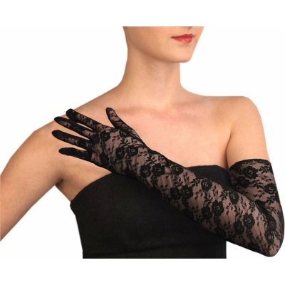 Dlouhé společenské rukavice krajkové 3 (50cm) černá – Zboží Dáma