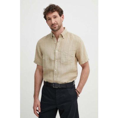 Gant lněná košile regular s límečkem button-down 3240121 béžová