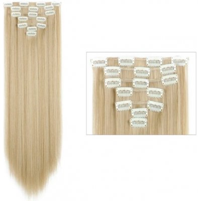 Vlasy clip in 7 pásů - plavá blond vlasové příčesky rovné 40 cm