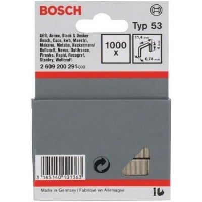 Sponky do sponkovaček Bosch PTK 3,6 LI, HT 8, HT 14 a HMT 53 - 4x11.4x0.74mm, 1000ks, typ 53 (2609200291)