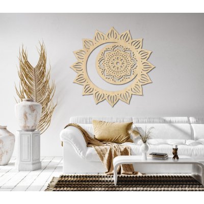 WOODENY Dřevěný obraz na zeď - Mandala slunce a noci Vyberte velikost:: průměr 30 cm, Vyberte dekor: Javor