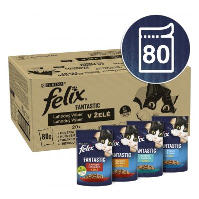 Felix Fantastic hovězí kuře tuňák treska jelly 80 x 85 g – Sleviste.cz