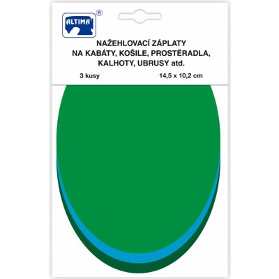 Nažehlovací záplaty jednobarevné ovály 3 ks - sv.zelená, tyrkys.zelená, tm.zelená – Zbozi.Blesk.cz