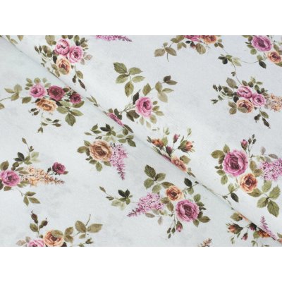 Dekorační látka LONETA - růže na zelenkavé - metráž šířka 140 cm – Hledejceny.cz