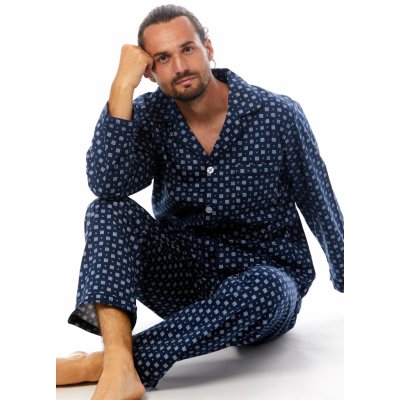 1PF0030 pánské pyžamo dlouhé propínací flanel modré – Zboží Mobilmania