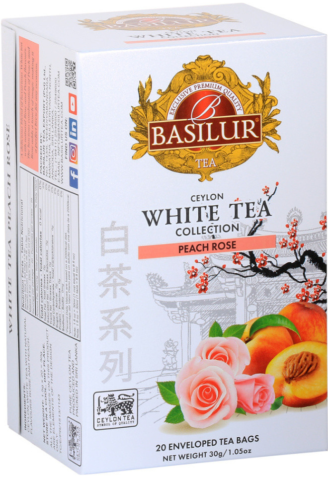Basilur Bílý čaj White Tea Peach Rose 20 x 1,5 g