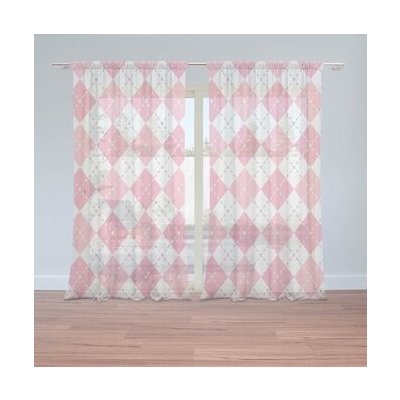 Sablio Záclony Růžové a bílé kosočtverečky: 2ks 150x250cm – Hledejceny.cz