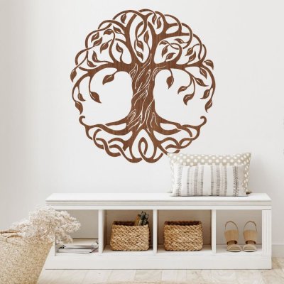 INSPIO Samolepka Dekorace na zeď do chodby a ložnice, dřevěný strom života stromy, za postel plnobarevný motiv, , dřevěný design rozměry 53x50