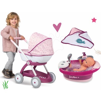 Smoby Set vanička s tekoucí vodou elektronická Violette Baby Nurse s hlubokým kočárkem – Zboží Dáma