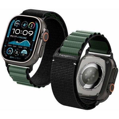 Spigen Fabric Band (hook) Apple Watch 49mm/46mm/45mm/44mm Black Green AMP10223 – Zboží Živě