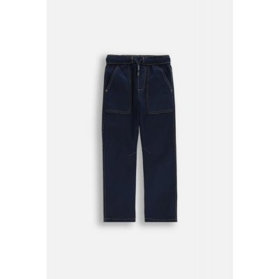 Coccodrillo kalhoty slim fit hladké s vázáním v pase tmavě modrá – Zboží Dáma
