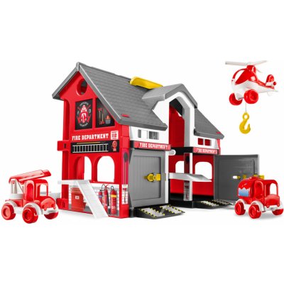 WADER Play House - Požární stanice plast + 2ks aut + 1ks helikoptéra