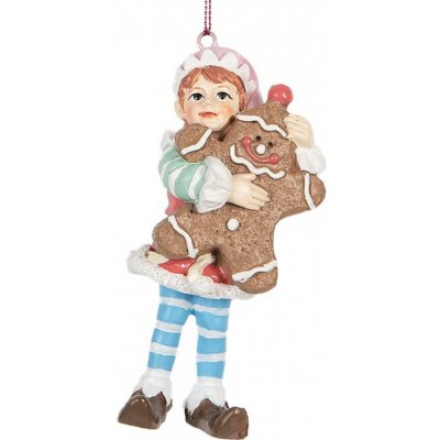 Clayre & Eef Závěsná vánoční dekorace Elf s perníčkem 5*4*11cm – Hledejceny.cz