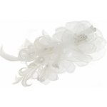 Biju brož spona do vlasů bílá květina s peřím 8000827 – Zboží Dáma