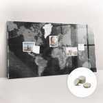 tulup Magnetická Tabule na Zeď Skleněná - Memo Board Kleněnou Přední Stranou - 5 magnetů v balení - 120 x 60 cm - Černá mapa světa – Zboží Mobilmania