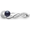 Brož Gaura Pearls stříbrná brož s černou říční perlou a zirkony Jess SK21242BR/B černá