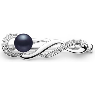 Gaura Pearls stříbrná brož s černou říční perlou a zirkony Jess SK21242BR/B černá