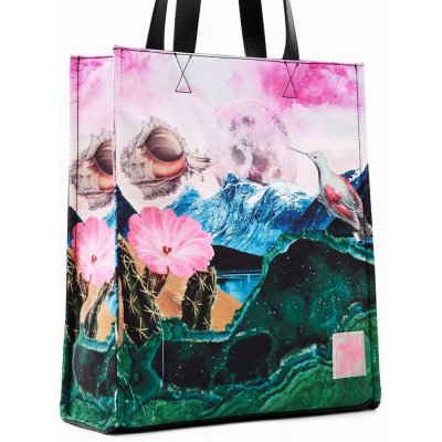 Desigual Zeleno-růžový dámský vzorovaný shopper Paisaje Surreal – Zboží Mobilmania