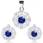 Šperky eshop Stříbrná sada náušnic a přívěsku čiré slunce kulatý tmavě modrý zirkon R27.26 – Sleviste.cz