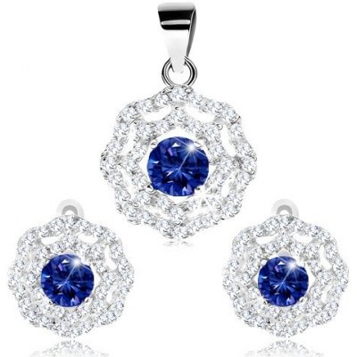 Šperky eshop Stříbrná sada náušnic a přívěsku čiré slunce kulatý tmavě modrý zirkon R27.26 – Sleviste.cz