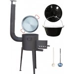 Kessel kotlík na guláš smalt 20 l Paella ocelová pánev 46 cm žáruvzdorná kotlina vysoká Plus 600 °C 42 cm poklice smalt 50 cm naběračka 350 ml a vařečka 50 cm SUPER PARTY – Zboží Dáma