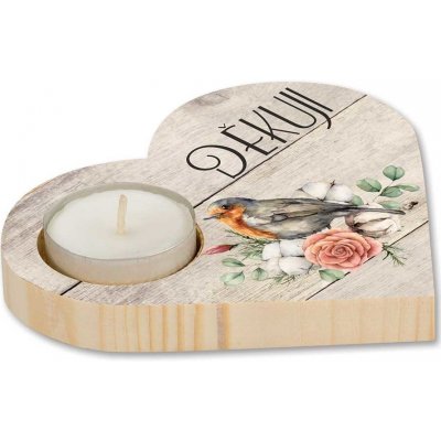 Dřevěný svícen srdce - Děkuji – Sleviste.cz