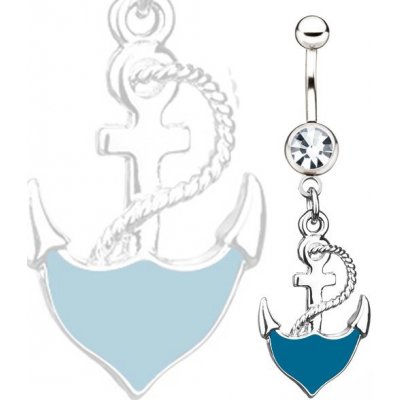 Šperky eshop ocelový piercing do pupíku modrá kotva s lanem čirý kamínek S74.04 – Zboží Mobilmania