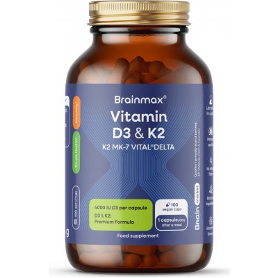BrainMax Vitamin D3 & K2 D3 5000 IU a K2 jako MK7 150 mcg 100 kapslí – Sleviste.cz