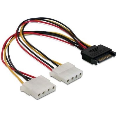 Delock 65159 Power Adapter SATA 15-pin samec na 2x Molex 4-pin samice, 20cm