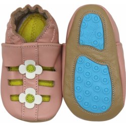 Carozoo kožené capáčky s gumovou podrážkou sandálky růžové s květinami