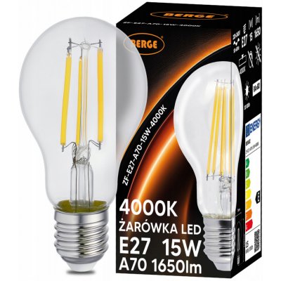 Berge LED žárovka s vláknem E27 15W neutrální bílá ZF-E27-A70-15W-4000K – Zboží Živě