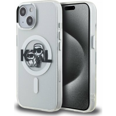 Karl Lagerfeld IML Glitter Karl and Choupette Sketch MagSafe Zadní Kryt pro iPhone 15 Transparent – Sleviste.cz