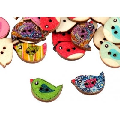 Dřevěný dekorační knoflík ptáček (5ks) mix barev – Hledejceny.cz