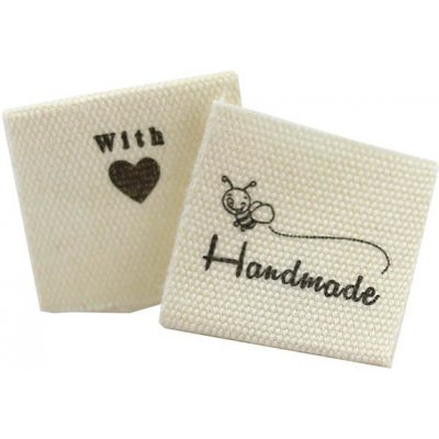 Pro Háčkování Látková cedulka Handmade with love , včelka - bílá barva natural – Zboží Dáma