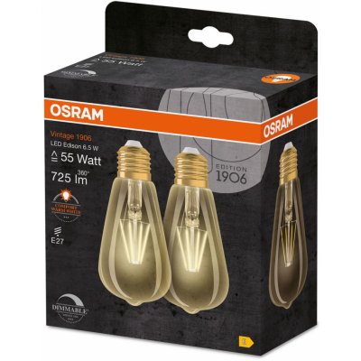 Osram Sada LED žárovek Edison Vintage, 6,5 W, 725 lm, teplá bílá, E27, 2 ks – Hledejceny.cz