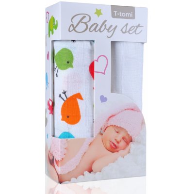 T-Tomi Baby set bambusová osuška birds / ptáčci + bambusová osuška white / bílá 361 – Zboží Mobilmania